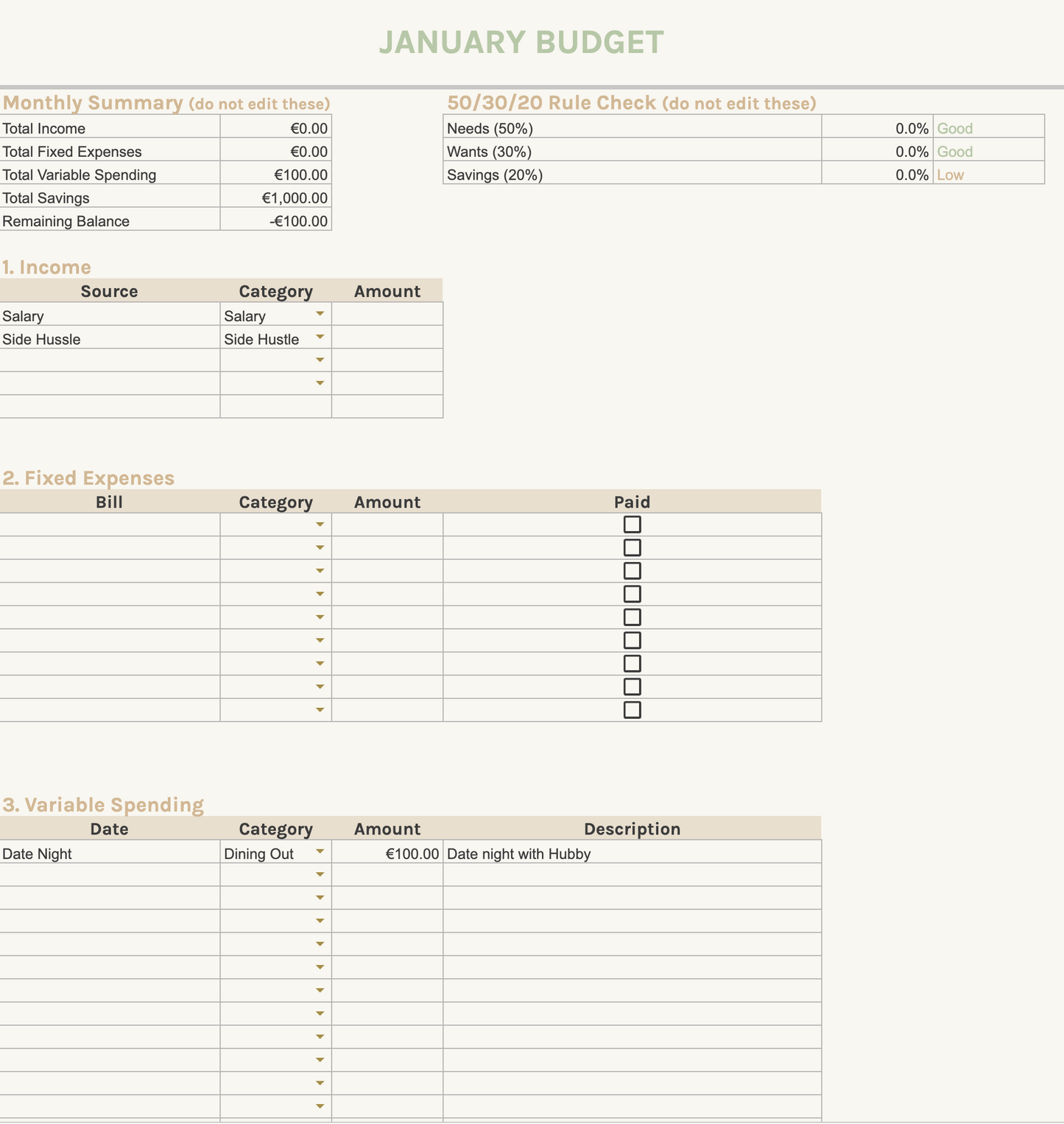 The Monthly Budget Planner