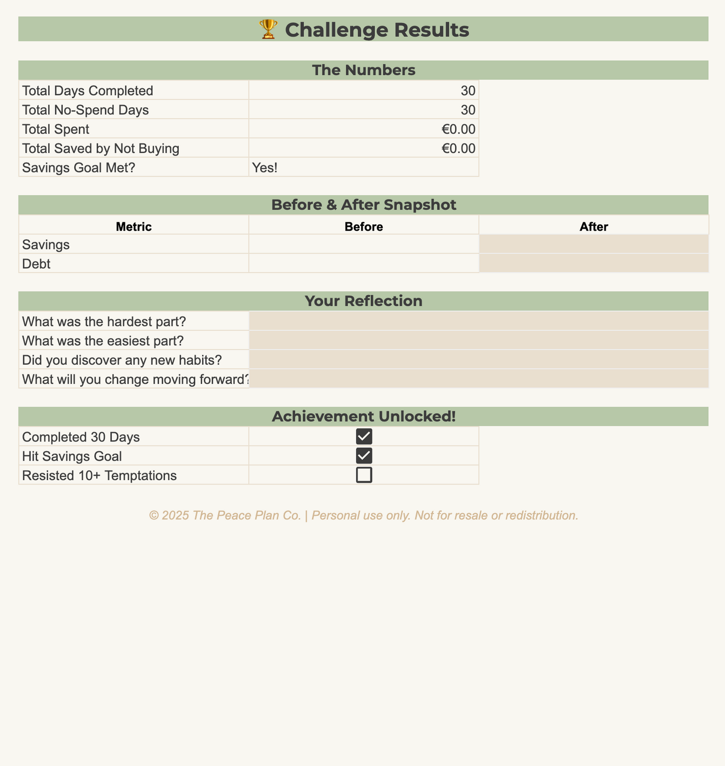 The No-Spend Challenge Planner